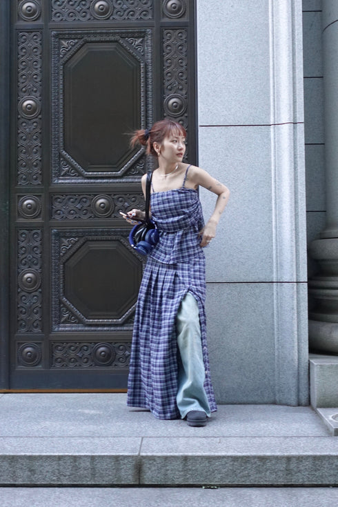 チェックスリットボタンスカート